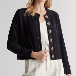 100% Organic Cotton Cropped Cardigan - Black
